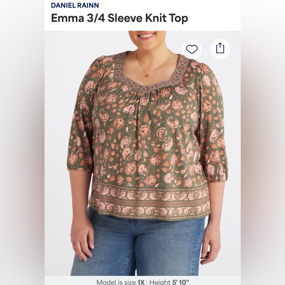 Daniel Rainn Emma 3/4 sleeve knit top women’s size 1X